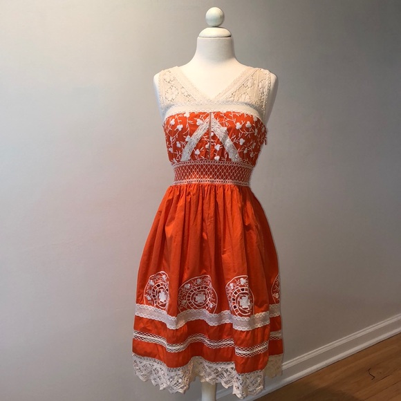 Anthropologie Orange Crochet Dress Size 4 - Picture 2 of 8
